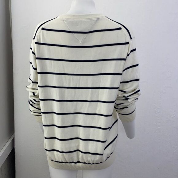 Tommy Hilfiger Striped Black and White V Neck Sweater - Picture 4 of 4